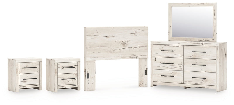 Lawroy Full Panel Headboard with Mirrored Dresser and 2 Nightstands in Light Natural from Ashley - DMV Furniture