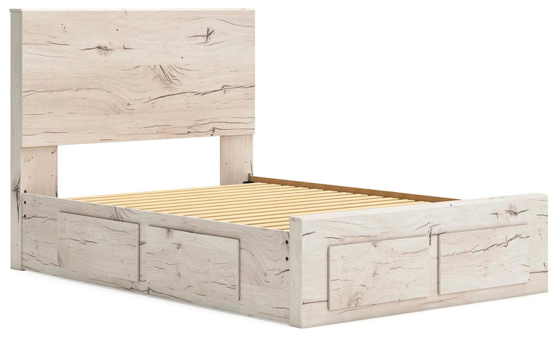 Lawroy Full Panel Storage Bed and 2 Nightstands in Light Natural - PKG020256