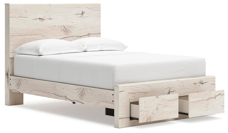Lawroy Full Panel Storage Bed, Dresser, Mirror, Chest and Nightstand in Light Natural - PKG020235