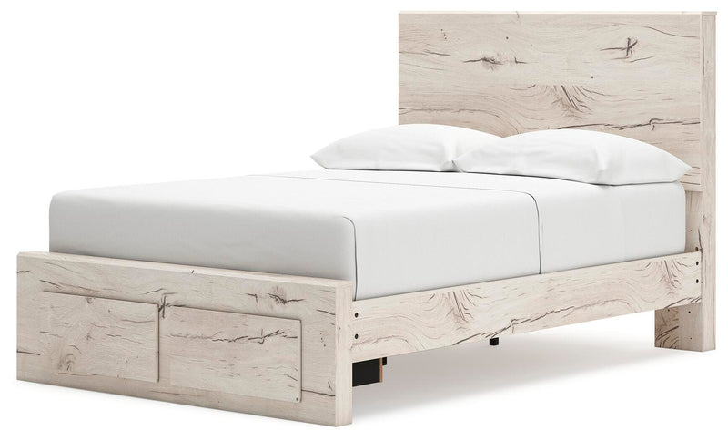 Lawroy Full Panel Storage Bed, Dresser, Mirror, Chest and Nightstand in Light Natural - PKG020235