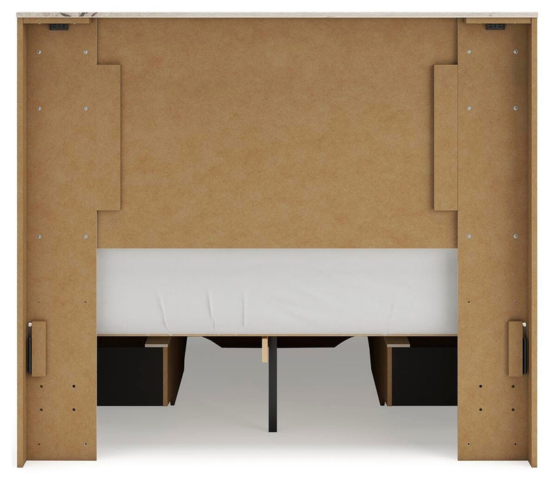 Lawroy Full Panel Storage Bed, Dresser, Mirror, Chest and Nightstand in Light Natural - PKG020253