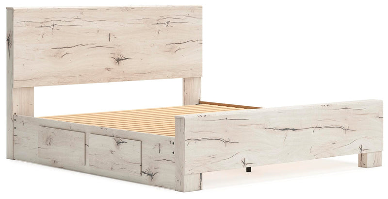 Lawroy King Panel Bed with Storage, Dresser, Mirror and Chest in Light Natural - PKG020189