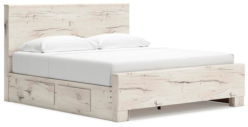 Lawroy King Panel Bed with Storage, Dresser, Mirror and Chest in Light Natural - PKG020198