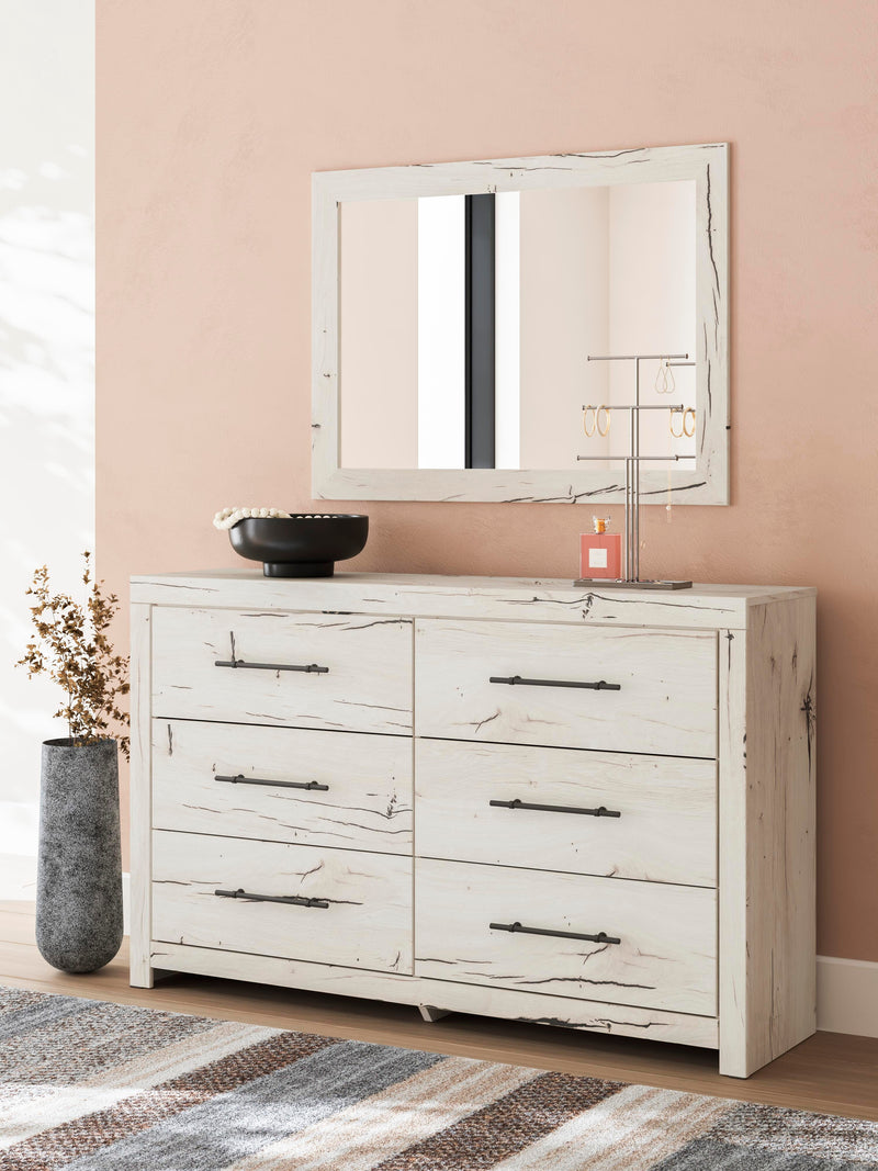 Lawroy King Panel Bed with Storage, Dresser, Mirror and Chest in Light Natural - PKG020198