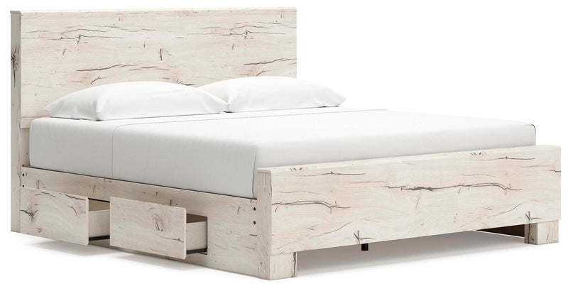 Lawroy King Panel Bed with Storage, Dresser, Mirror and Nightstand in Light Natural - PKG020197