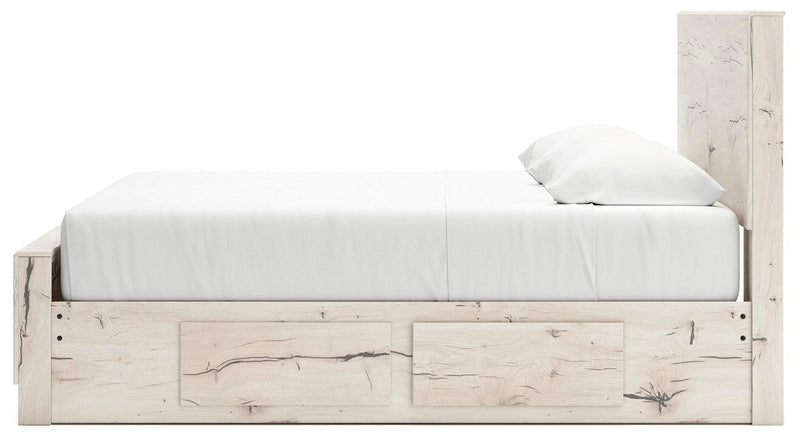 Lawroy King Panel Bed with Storage, Dresser, Mirror and Nightstand in Light Natural - PKG020197