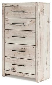 Lawroy King Panel Bed with Storage, Dresser, Mirror, Chest and 2 Nightstands in Light Natural - PKG020187