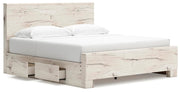 Lawroy King Panel Bed with Storage, Dresser, Mirror, Chest and 2 Nightstands in Light Natural - PKG020196