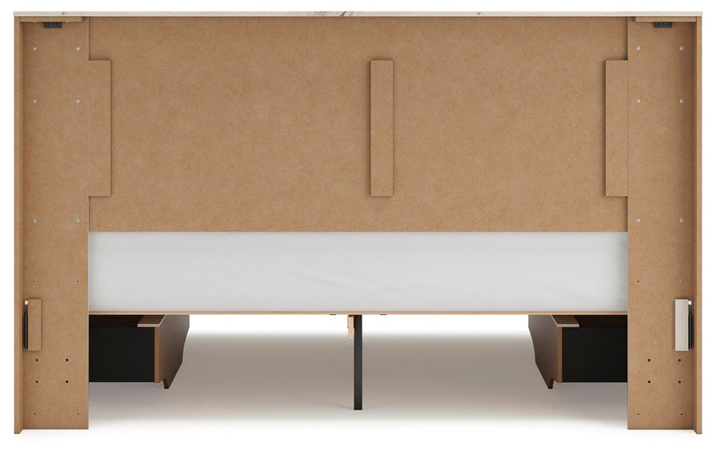 Lawroy King Panel Bed with Storage, Dresser, Mirror, Chest and 2 Nightstands in Light Natural - PKG020196