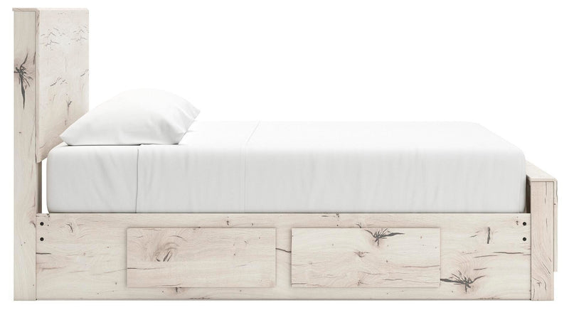 Lawroy King Panel Bed with Storage, Dresser, Mirror, Chest and Nightstand in Light Natural - PKG020190