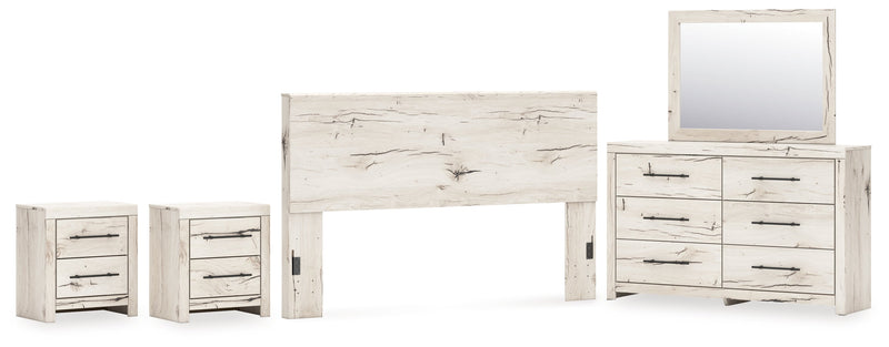 Lawroy King Panel Headboard with Mirrored Dresser and 2 Nightstands in Light Natural from Ashley - DMV Furniture
