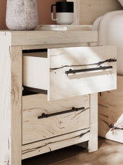 Lawroy King Panel Headboard with Mirrored Dresser and Nightstand in Light Natural from Ashley - DMV Furniture
