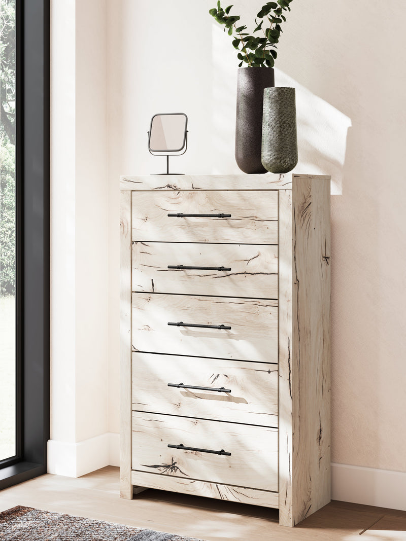 Lawroy King Panel Headboard with Mirrored Dresser, Chest and Nightstand in Light Natural from Ashley - DMV Furniture
