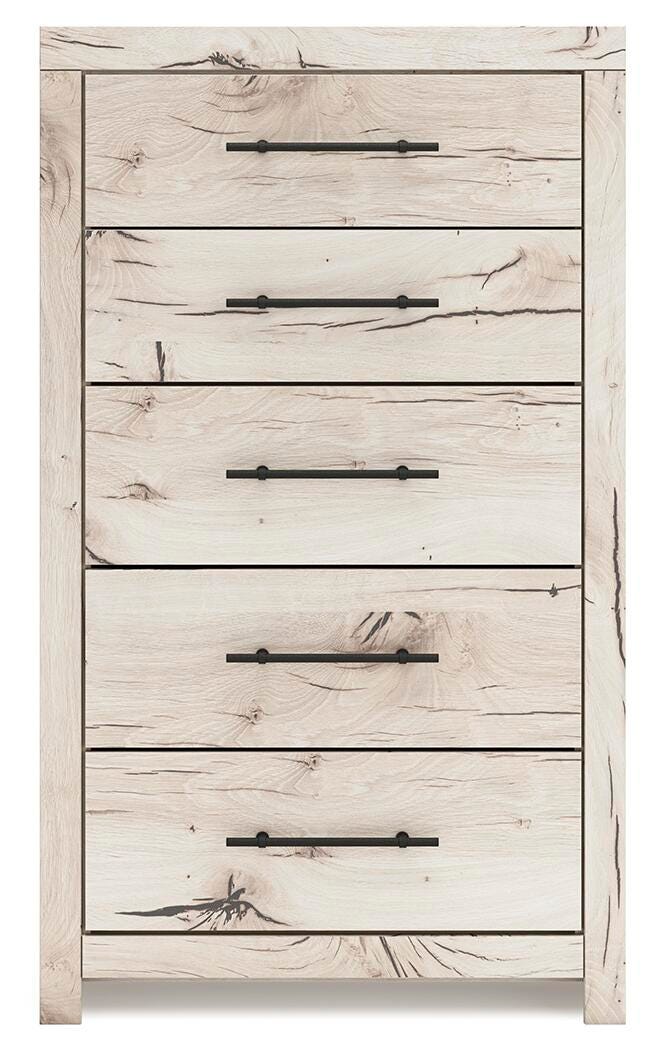 Lawroy King Panel Storage Bed, Dresser, Mirror, Chest and 2 Nightstands in Light Natural - PKG020205
