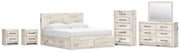 Lawroy King Panel Storage Bed, Dresser, Mirror, Chest and 2 Nightstands in Light Natural - PKG020205