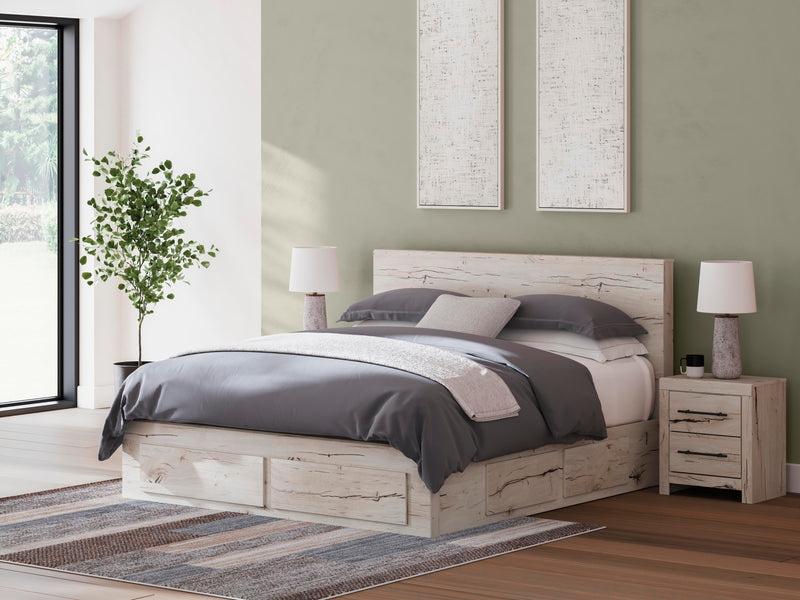 Lawroy King Panel Storage Bed, Dresser, Mirror, Chest and Nightstand in Light Natural - PKG020208