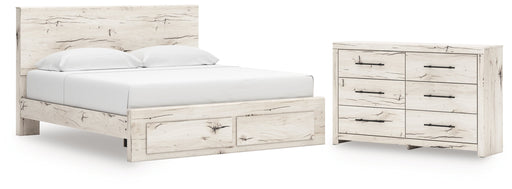 Lawroy King Panel Storage Bed with Dresser in Light Natural from Ashley - DMV Furniture