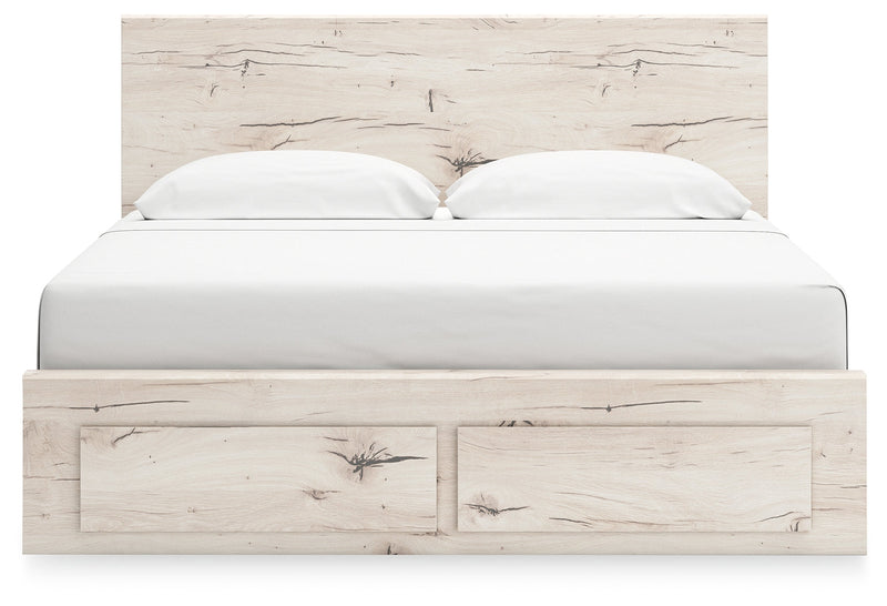 Lawroy King Panel Storage Bed with Mirrored Dresser, Chest and 2 Nightstands in Light Natural from Ashley - DMV Furniture