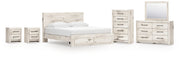Lawroy King Panel Storage Bed with Mirrored Dresser, Chest and 2 Nightstands in Light Natural from Ashley - DMV Furniture