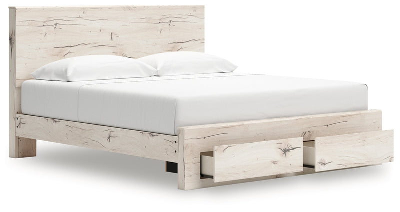 Lawroy King Panel Storage Bed with Mirrored Dresser, Chest and 2 Nightstands in Light Natural from Ashley - DMV Furniture