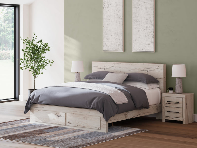 Lawroy King Panel Storage Bed with Mirrored Dresser, Chest and 2 Nightstands in Light Natural from Ashley - DMV Furniture