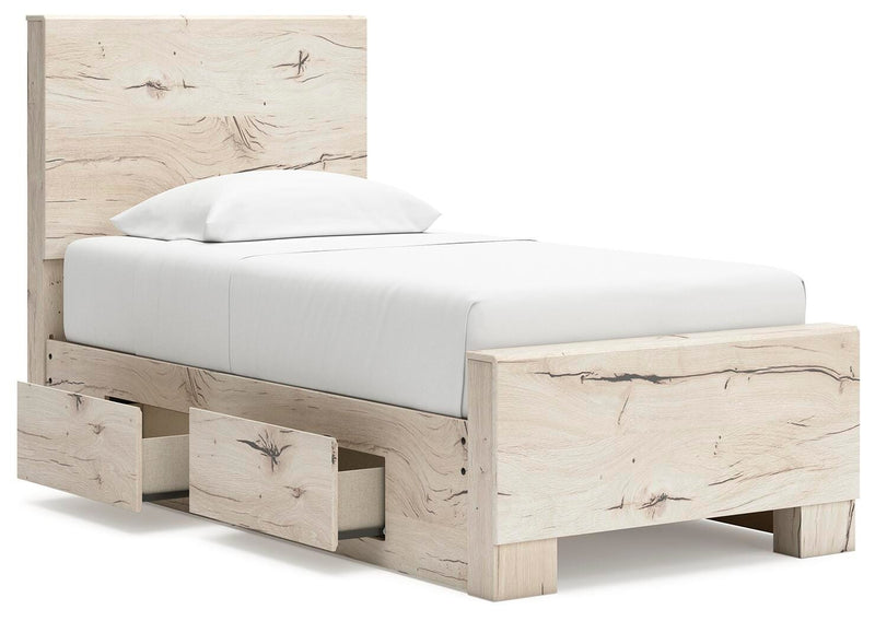 Lawroy Light Natural Twin Panel Bed with Storage and Nightstand - B2310B52