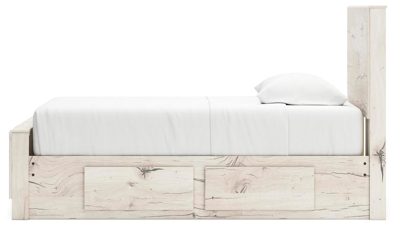 Lawroy Light Natural Twin Panel Bed with Storage and Nightstand - B2310B52
