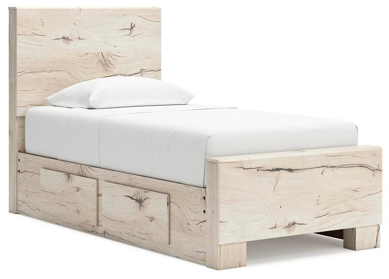 Lawroy Light Natural Twin Panel Bed with Storage and Nightstand - B2310B53
