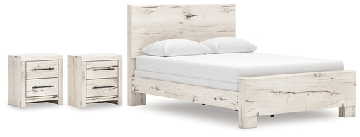 Lawroy Queen Panel Bed with 2 Nightstands in Light Natural from Ashley - DMV Furniture