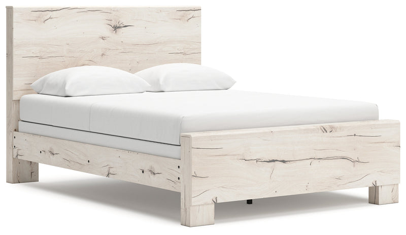 Lawroy Queen Panel Bed with Mirrored Dresser and 2 Nightstands in Light Natural from Ashley - DMV Furniture
