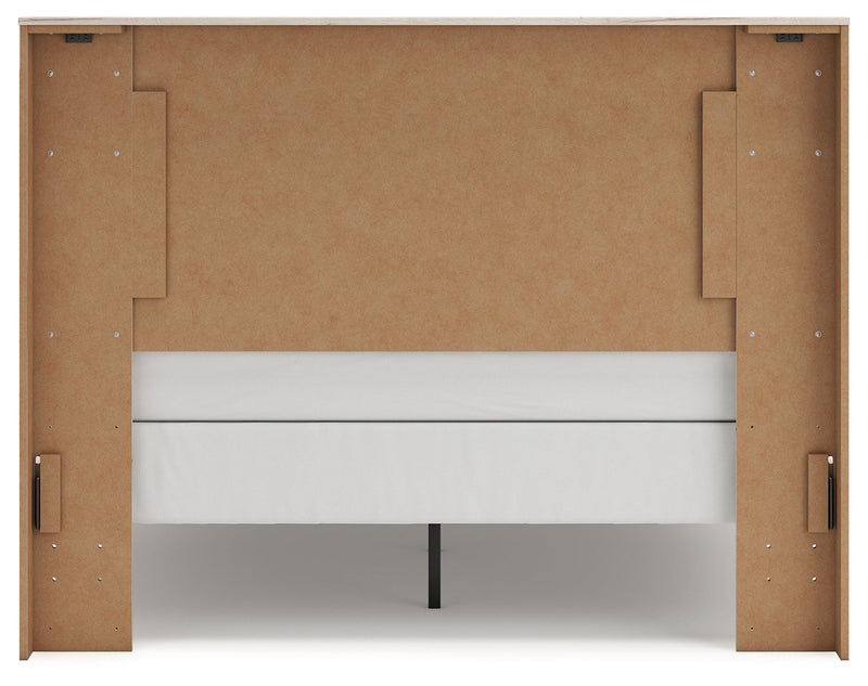 Lawroy Queen Panel Bed with Mirrored Dresser and 2 Nightstands in Light Natural from Ashley - DMV Furniture