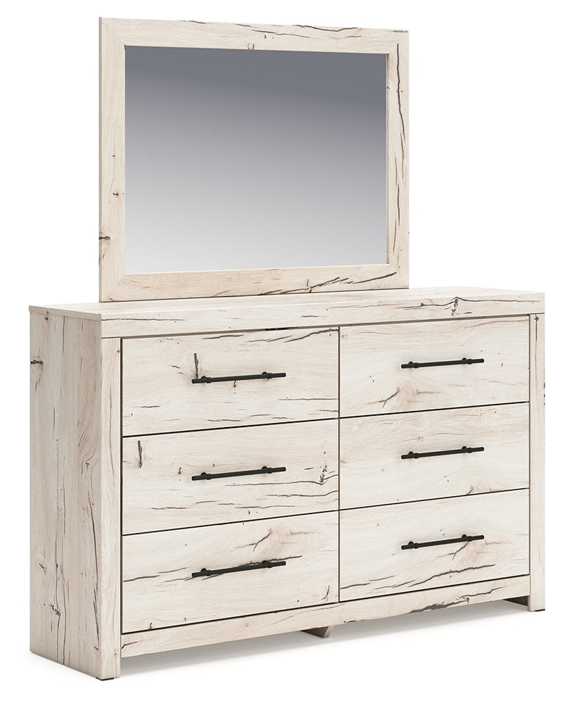 Lawroy Queen Panel Bed with Mirrored Dresser, Chest and 2 Nightstands in Light Natural from Ashley - DMV Furniture