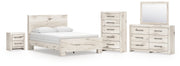 Lawroy Queen Panel Bed with Mirrored Dresser, Chest and Nightstand in Light Natural from Ashley - DMV Furniture
