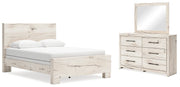 Lawroy Queen Panel Bed with Mirrored Dresser in Light Natural - PKG020076