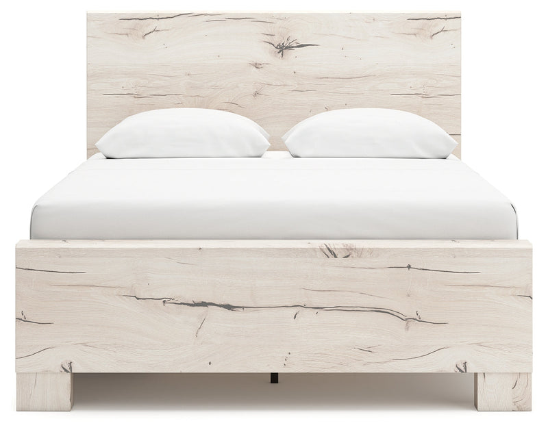 Lawroy Queen Panel Bed with Mirrored Dresser in Light Natural - PKG020140