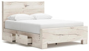 Lawroy Queen Panel Bed with Storage, Dresser, Mirror, Chest and 2 Nightstands in Light Natural - PKG020142