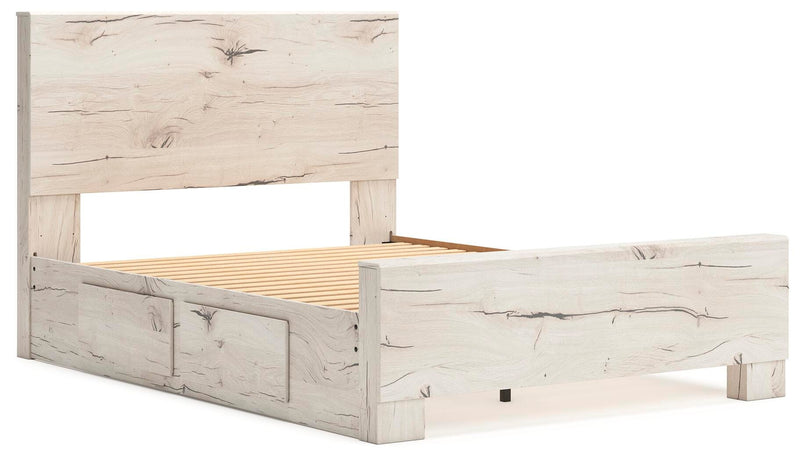 Lawroy Queen Panel Bed with Storage, Dresser, Mirror, Chest and 2 Nightstands in Light Natural - PKG020142