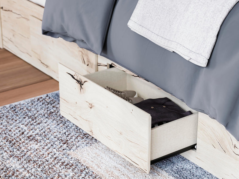 Lawroy Queen Panel Bed with Storage, Dresser, Mirror, Chest and 2 Nightstands in Light Natural - PKG020142