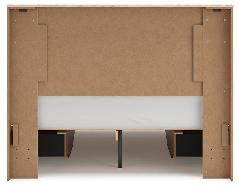 Lawroy Queen Panel Bed with Storage, Dresser, Mirror, Chest and 2 Nightstands in Light Natural - PKG020151