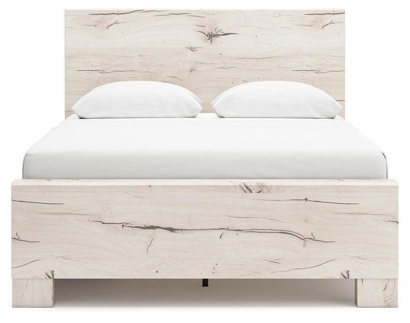 Lawroy Queen Panel Bed with Storage, Dresser, Mirror, Chest and Nightstand in Light Natural - PKG020145