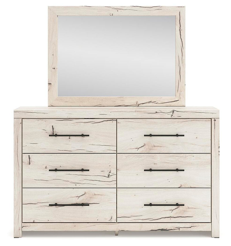 Lawroy Queen Panel Bed with Storage, Dresser, Mirror, Chest and Nightstand in Light Natural - PKG020145