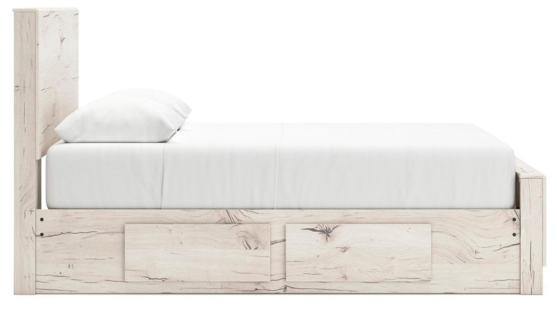 Lawroy Queen Panel Bed with Storage, Dresser, Mirror, Chest and Nightstand in Light Natural - PKG020145
