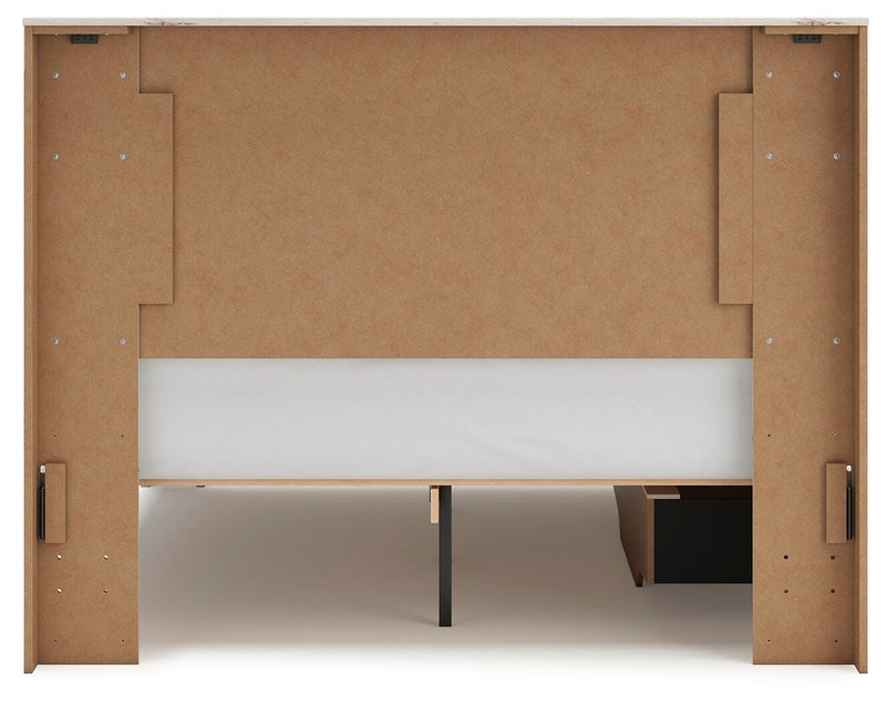 Lawroy Queen Panel Bed with Storage, Dresser, Mirror, Chest and Nightstand in Light Natural - PKG020145