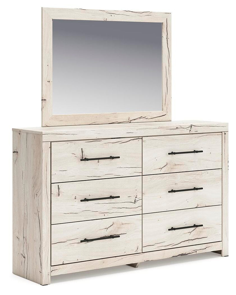 Lawroy Queen Panel Bed with Storage, Dresser, Mirror, Chest and Nightstand in Light Natural - PKG020154