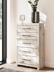 Lawroy Queen Panel Headboard with Mirrored Dresser, Chest and 2 Nightstands in Light Natural from Ashley - DMV Furniture