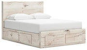 Lawroy Queen Panel Storage Bed, Dresser, Mirror, Chest and 2 Nightstands in Light Natural - PKG020160