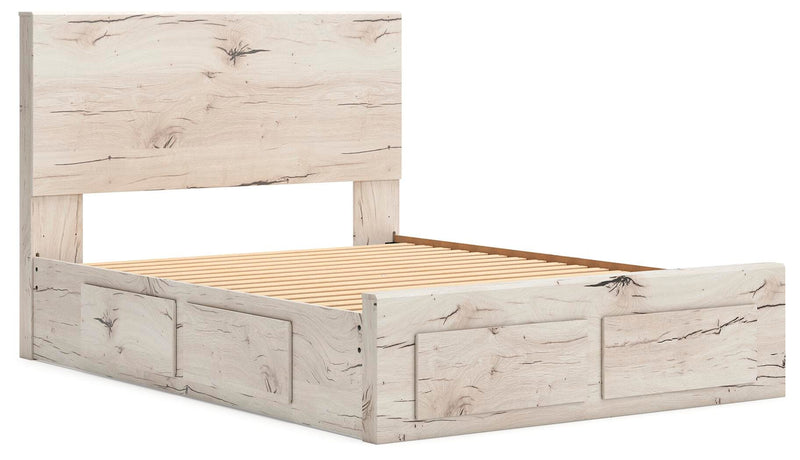 Lawroy Queen Panel Storage Bed, Dresser, Mirror, Chest and 2 Nightstands in Light Natural - PKG020160