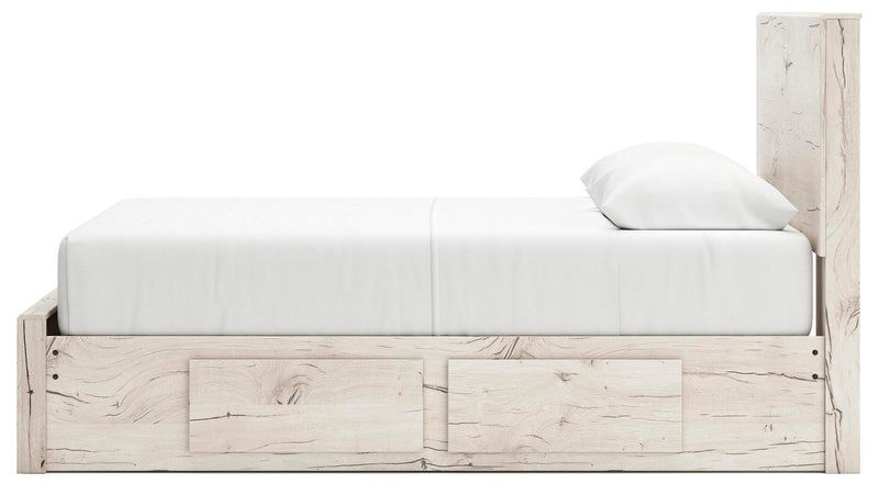 Lawroy Queen Panel Storage Bed, Dresser, Mirror, Chest and 2 Nightstands in Light Natural - PKG020160
