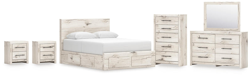 Lawroy Queen Panel Storage Bed, Dresser, Mirror, Chest and 2 Nightstands in Light Natural - PKG020160
