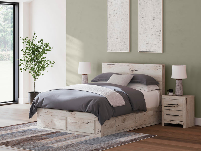 Lawroy Queen Panel Storage Bed, Dresser, Mirror, Chest and 2 Nightstands in Light Natural - PKG020160